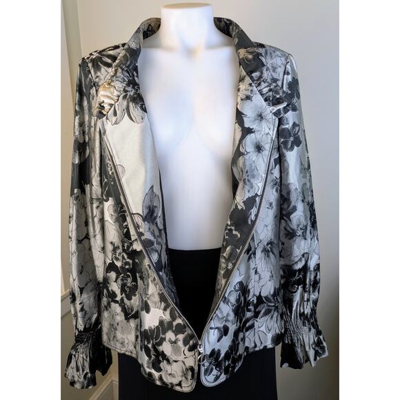 NEW Ellen Tracy Blazer 16 Black Gray Floral Ruffled Dressy Evening Cottagecore - Picture 9 of 12